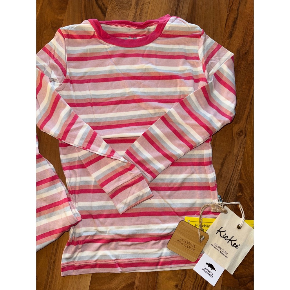 KicKee Pants Pajama Set Girls Size 6‎ Pink Multi Stripe NEW Bamboo Long Sleeve - Picture 2 of 4
